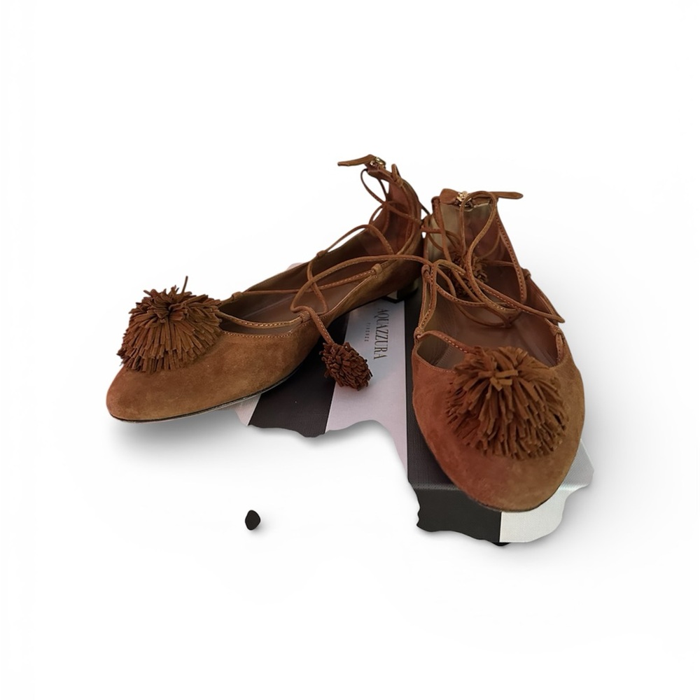 Aquazzura Brown Suede Lace-Up Flats
